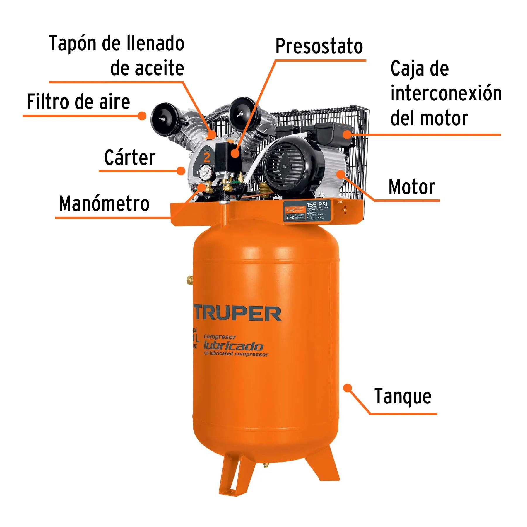 Compresor De Aire, Con Banda, Vertical 120L 4HP, 220V Truper