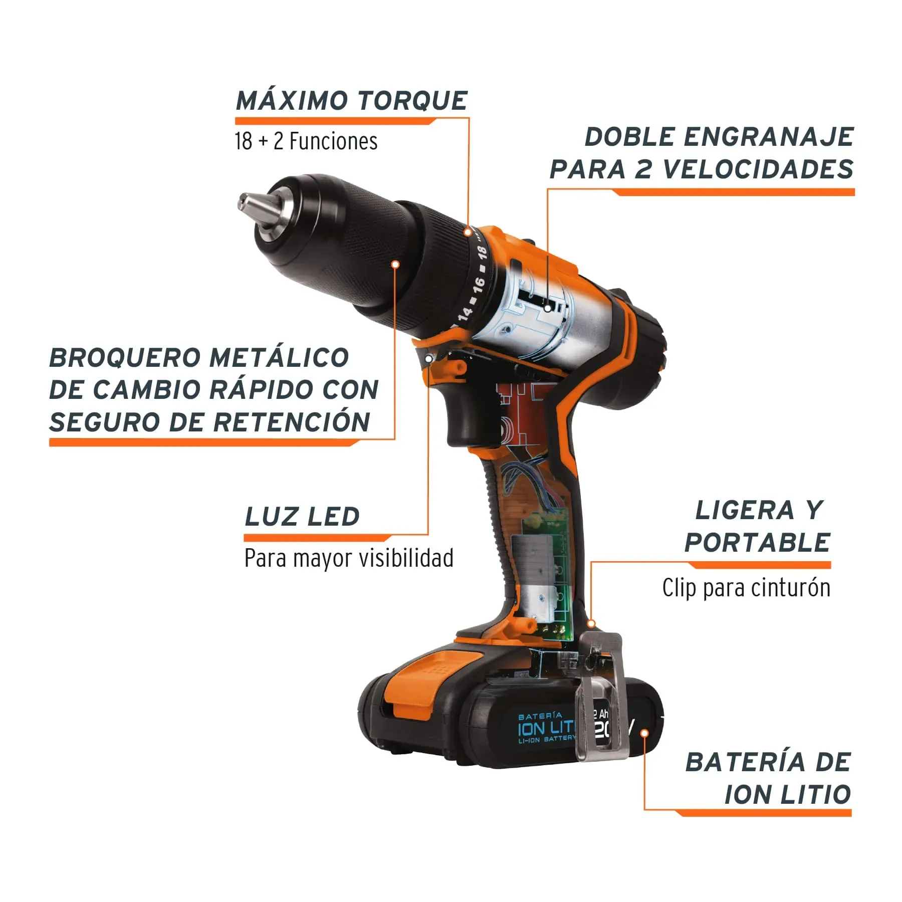 Taladro Percutor Inalámbrico 1/2" Profesional, Truper