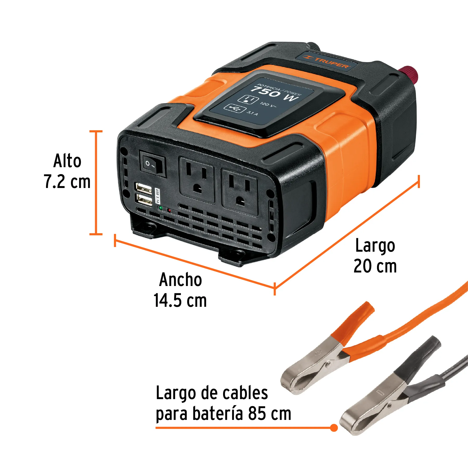 Inversor De Corriente De 750 W Con Puertos Usb, Truper