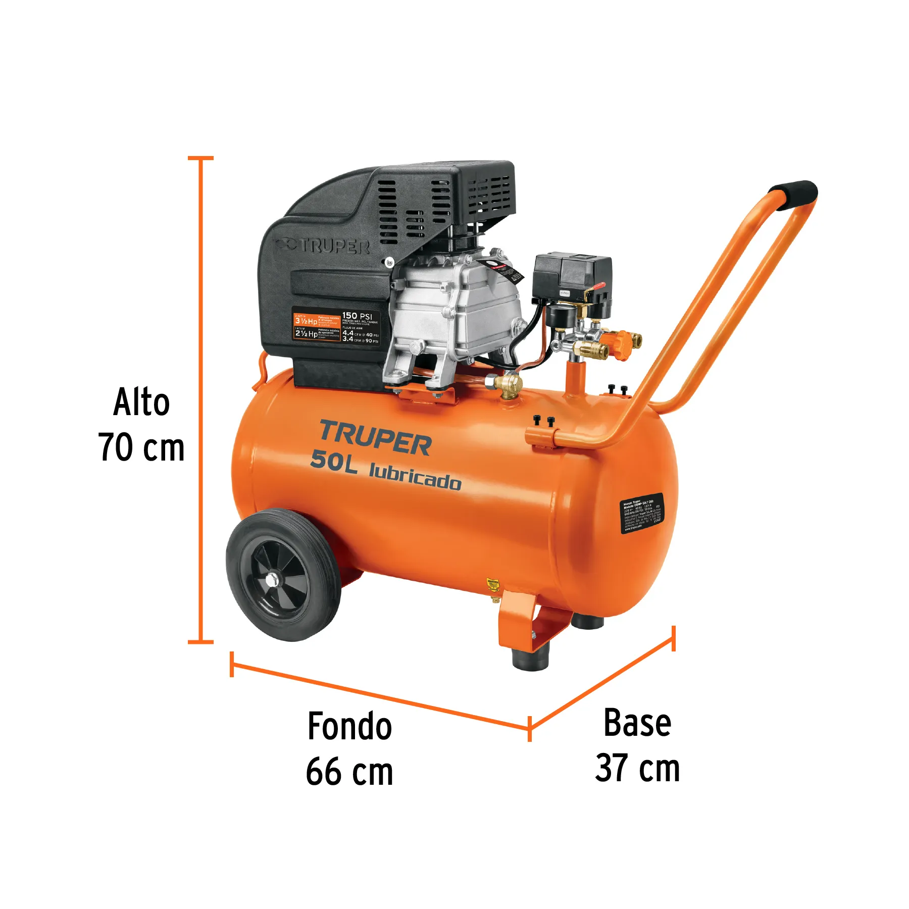 Compresor De Aire, Lubricado,Horizontal 50L 3½Hp 127V Truper