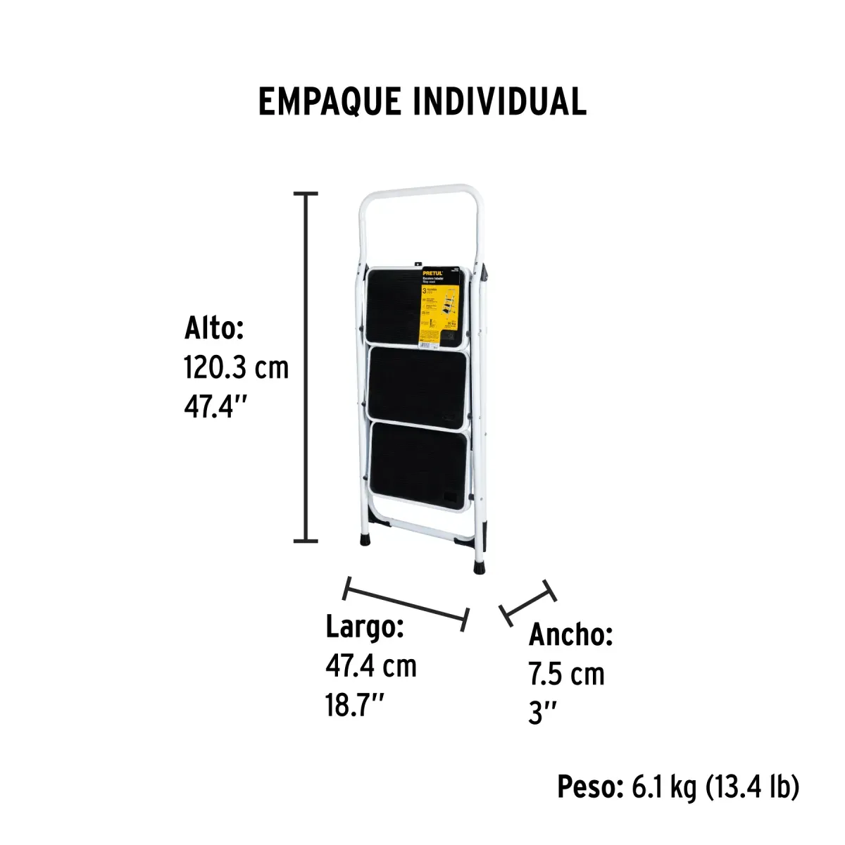 Escalera Tubular Plegable, Capacidad 150 Kg 3 Peldaños - Pretul