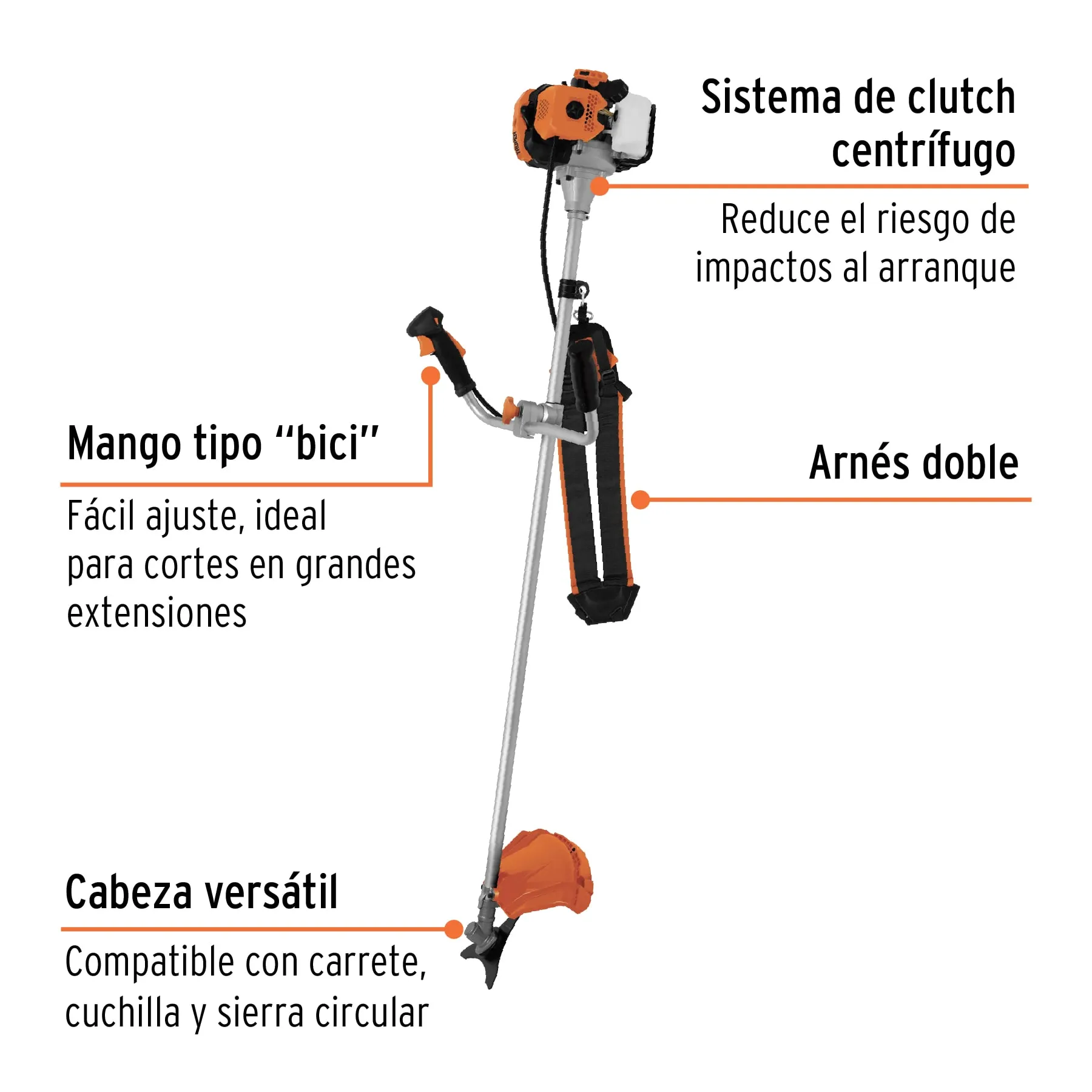 Guadaña A Gasolina 52 Cc Mango Tipo "Bici", 18" Corte, Truper