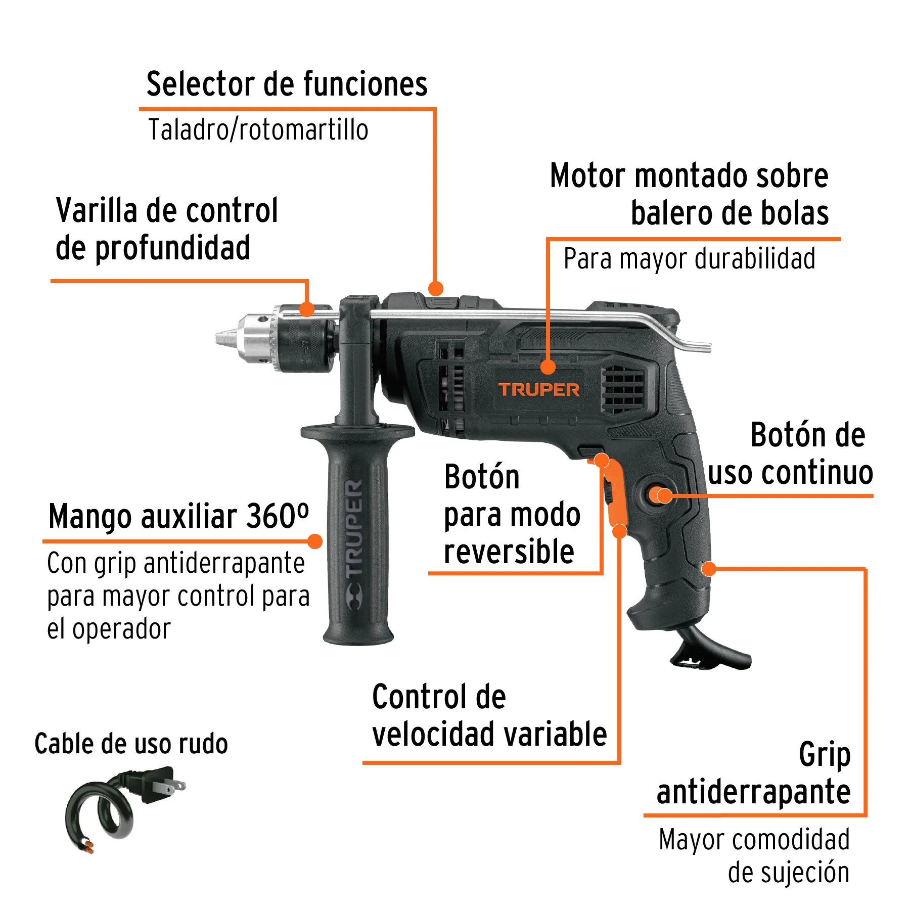 Taladro Rotomartillo 1/2", 700W, Industrial Truper