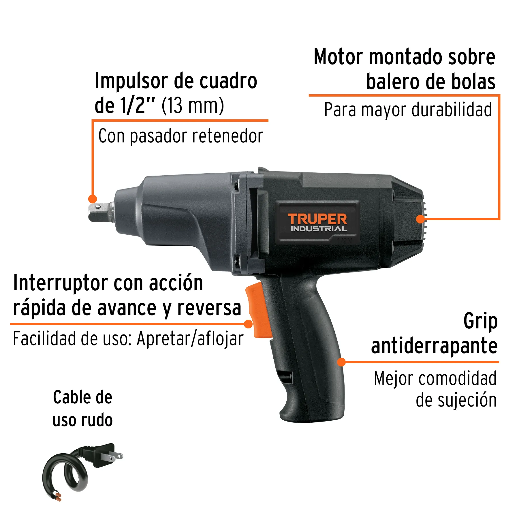 Llave De Impacto 1/2", 900W, Industrial Truper