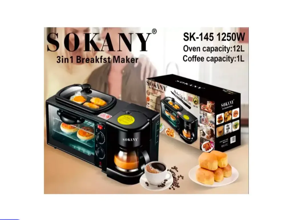 Horno Eléctrico Tostador Sokany Cafetera Parrilla 3 En 1