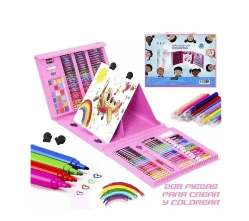 Set De Arte Para Niños 208 Piezas Juego Arte Creativo Color Rosado