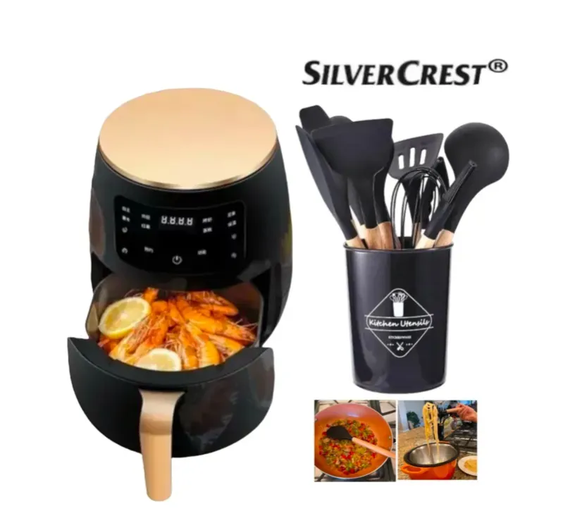 Freidora De Aire Air Fryer Silver 6L Pantalla Digital + Juego De Utensilios De Cocina