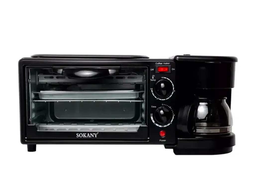 Horno Eléctrico Tostador Sokany Cafetera Parrilla 3 En 1