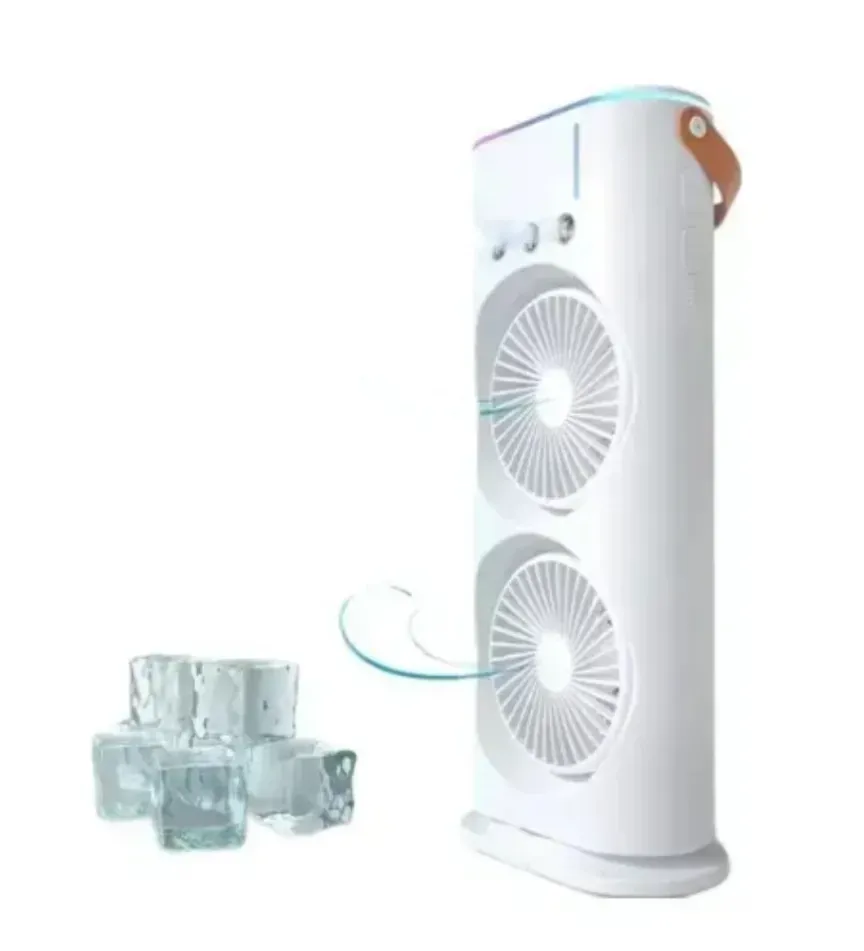 Enfriador Con Ventilador Doble Difusor Giratorio Led Portátil