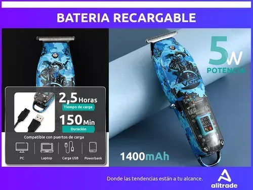 Máquina Corta Pelo Trimmer Vgr V-923 Patillera Inalambrica