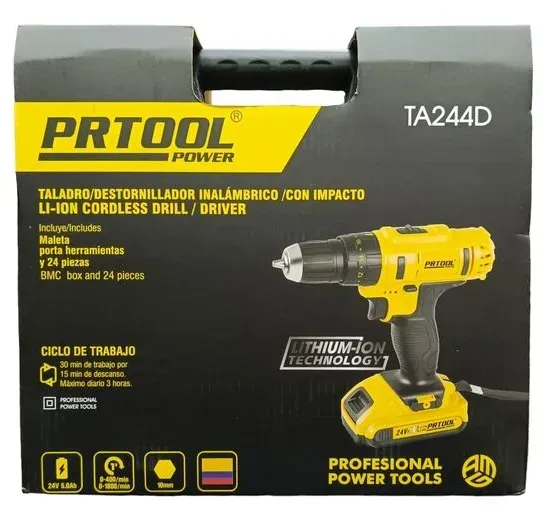 Taladro Inalámbrico 24v Percutor Trabajo Pesado 2 Baterías Mas Caja Accesorios 