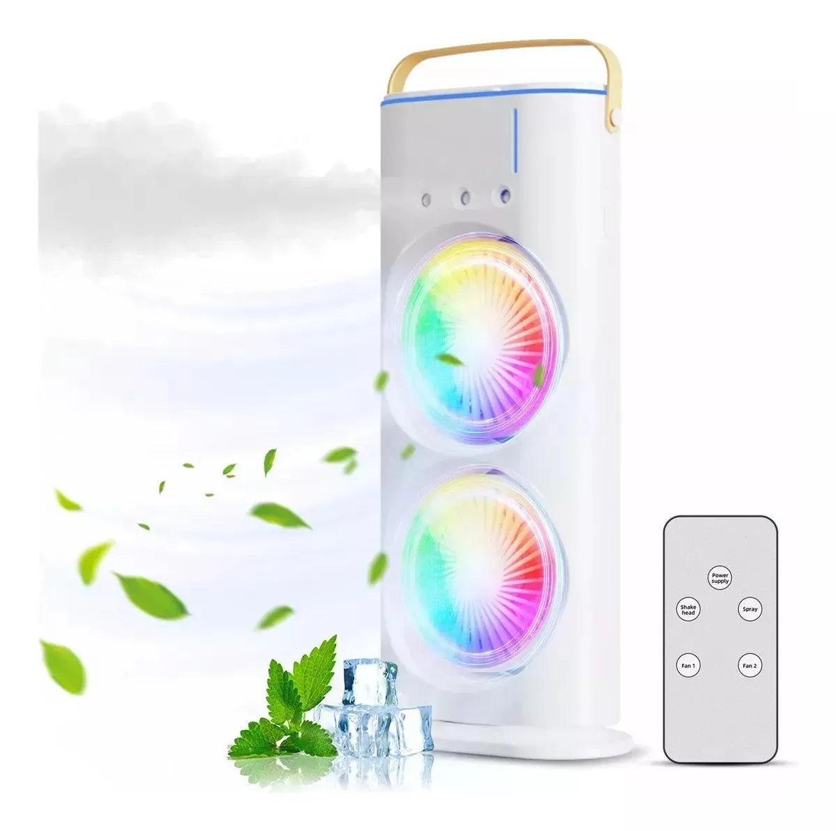 Ventilador Doble De Torre Humidificador Aire Acondicionado Con Luz Led