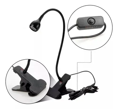  Lampara Uv Led  Brazo Flexible Y Clip Color Negra