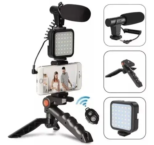 Estabilizador Soporte Celular Luz Led Micrófono y Control 