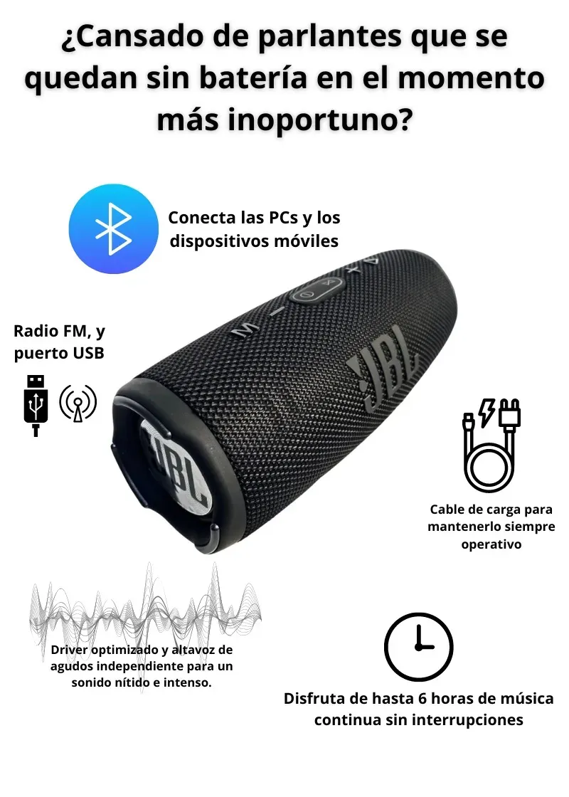 Parlante JBL Charge 5 Portatil Bluetooth Negro Replica Exacta