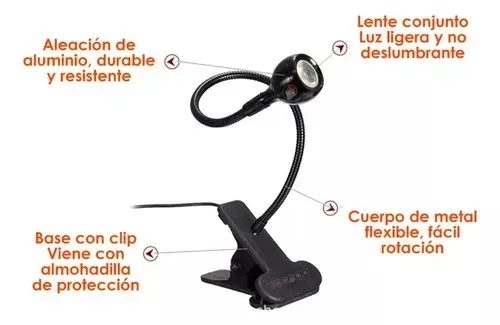  Lampara Uv Led  Brazo Flexible Y Clip Color Negra