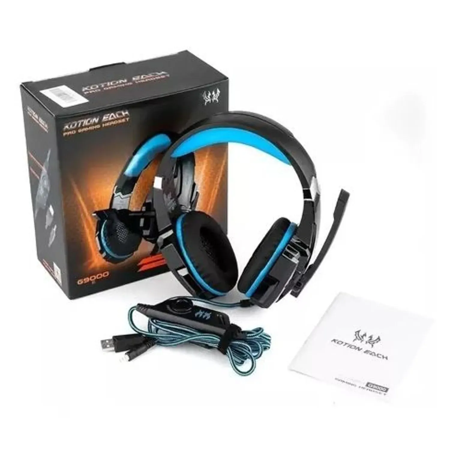 Audífonos Gamer Kotion  G9000 Black Y Blue Con Luz Led 