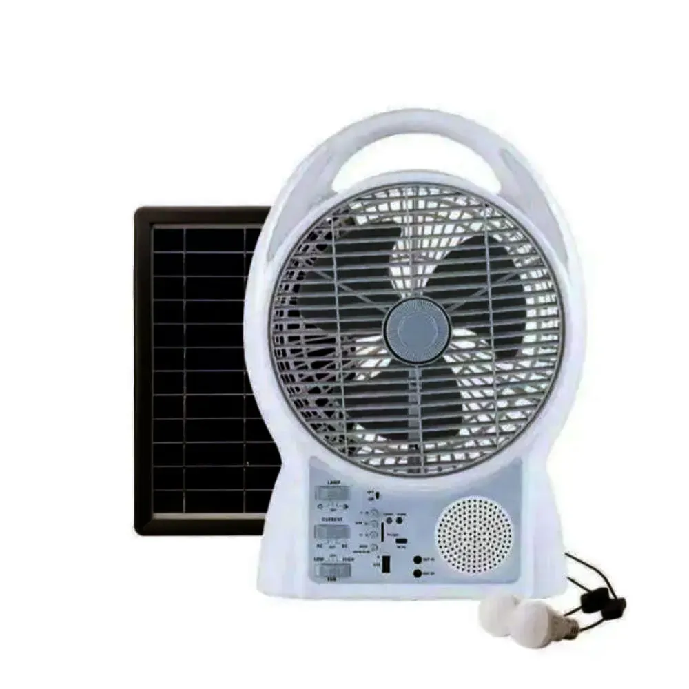 Ventilador Multifuncional Blanco Solar 8 In Radio FM Bluetooth USB