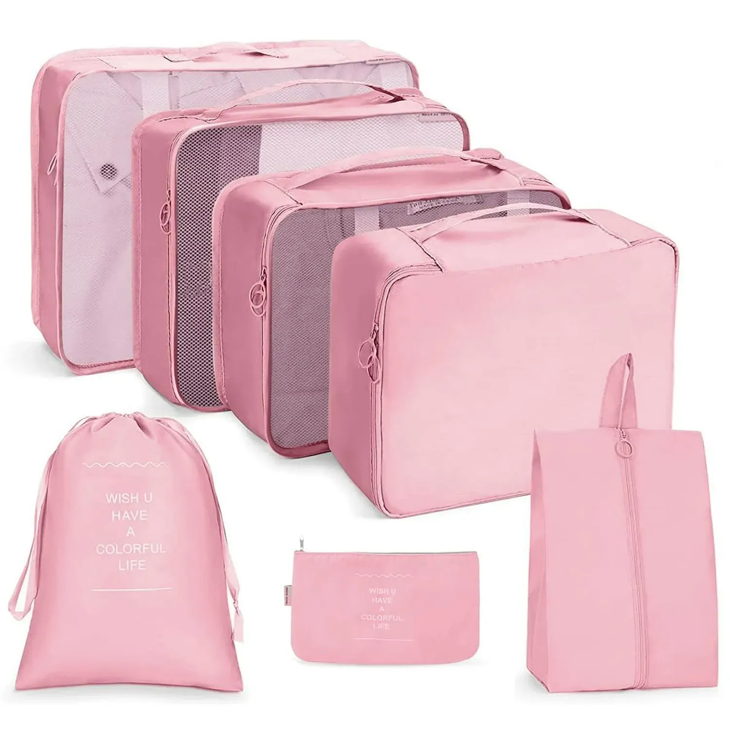 Set X7 Organizador Cubo Caja Ropa Maleta Equipaje Viaje Rosado