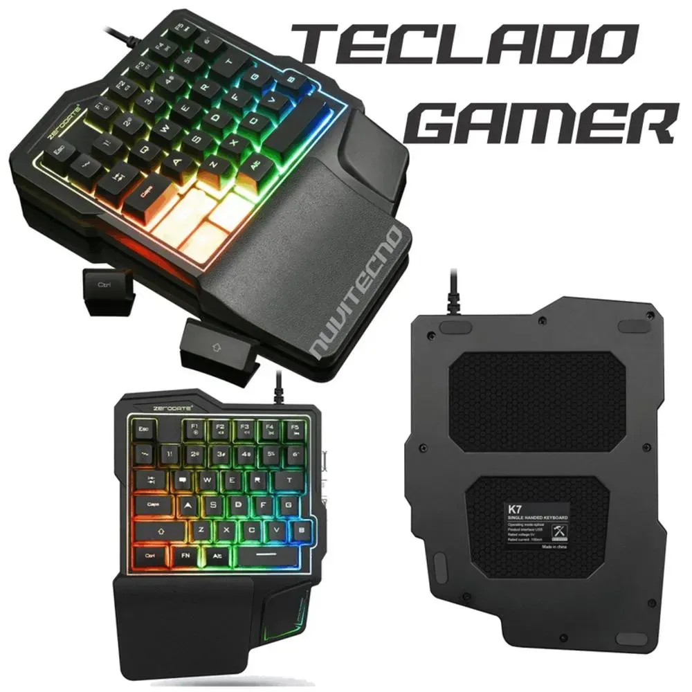 Teclado Gamer Una Mano 35 Teclas Retroiluminado Luz RGB K7 Ergonomico