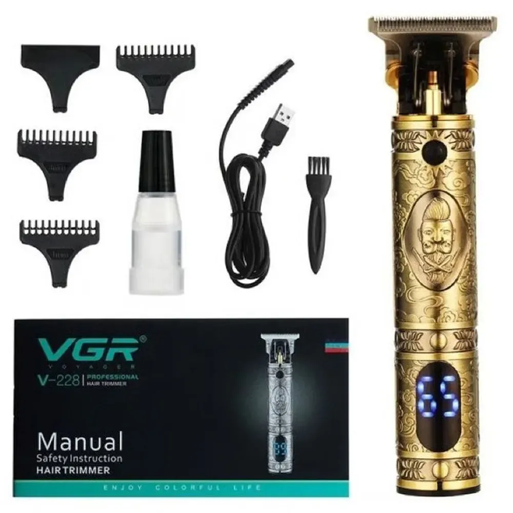 Maquina Corta Pelo Patillera Barbera Recargable LCD Vgr V-228 Dorada