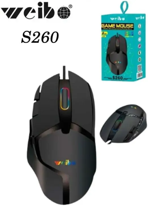 Mouse Gamer Weibo S260  8 Botones Luz RGB Alambrico Diseño Ergonómico