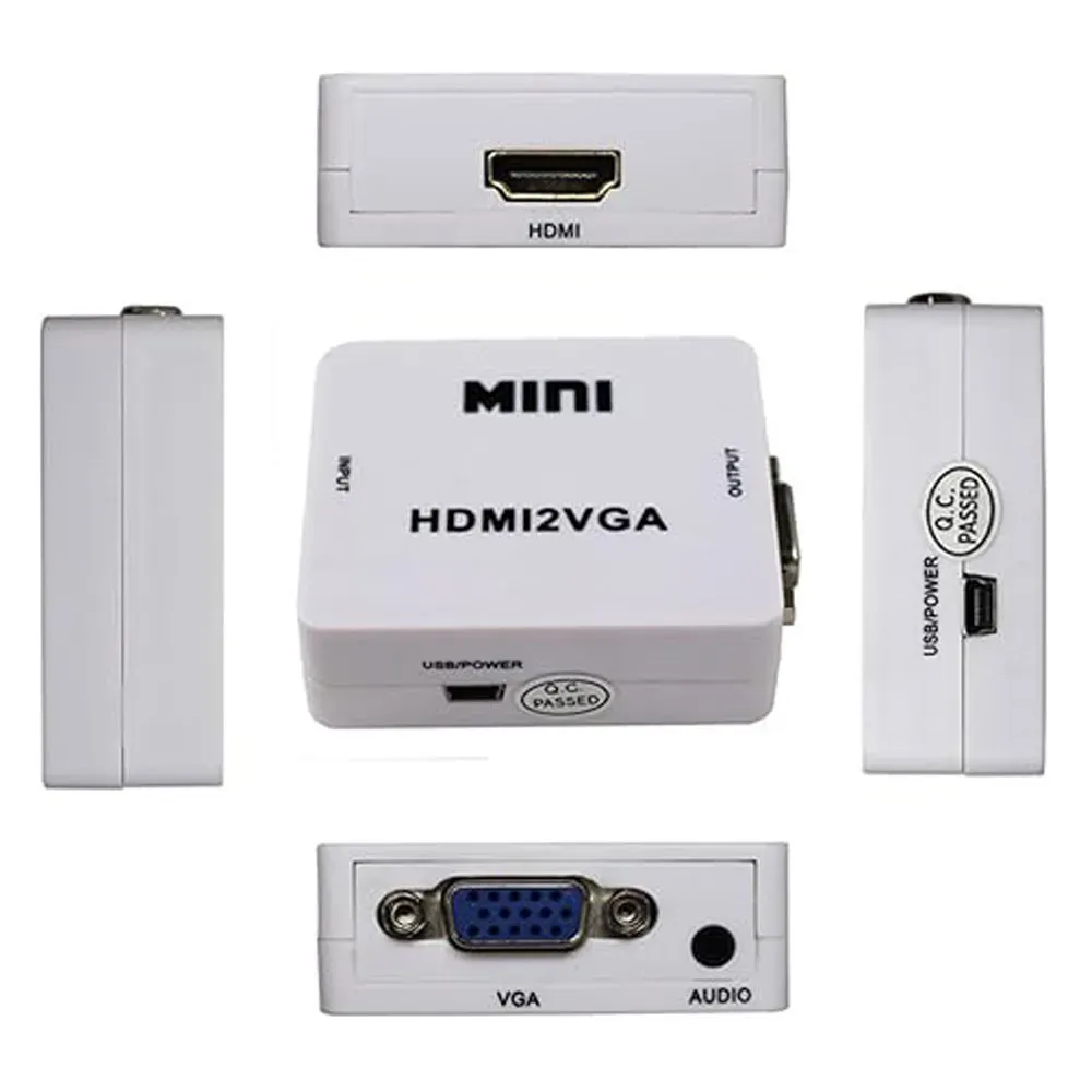 Convertidor HDMI-VGA HDMI2VGA Adaptador Video Audio 1080HD Blanco