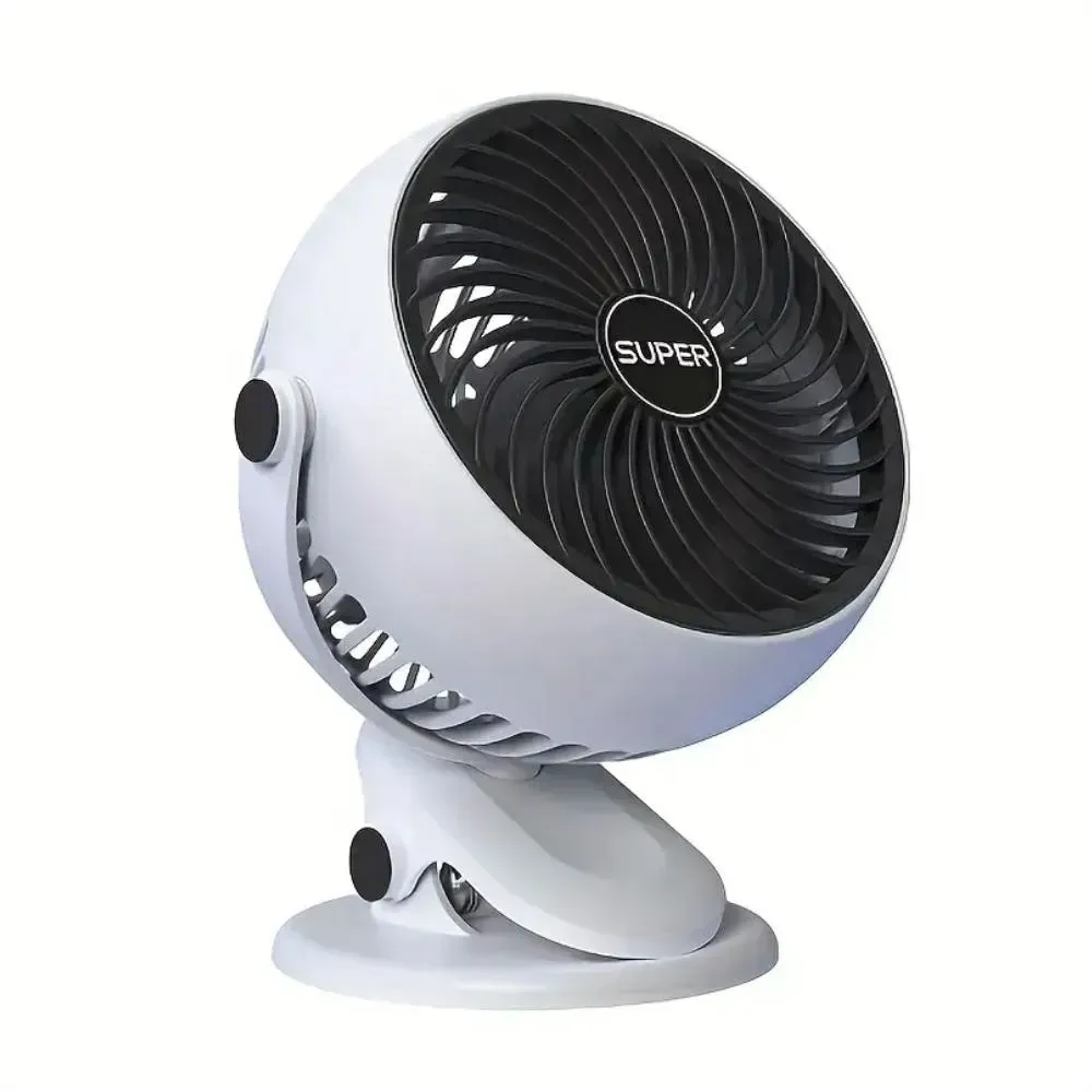 Ventilador Portátil USB 5 Velocidades Clip Recargable Negro