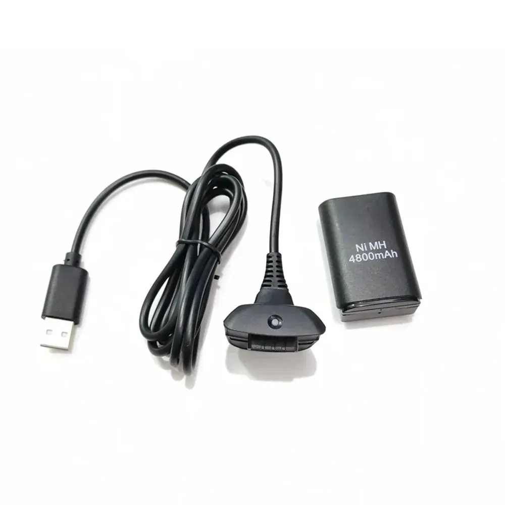 Combo Bateria Recargable Cable Cargador Usb Xbox 360 Controlador Negro 