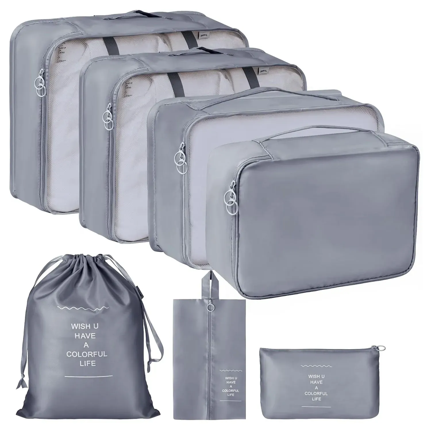 Set X7 Organizador Cubo Caja Ropa Maleta Equipaje Viaje Gris