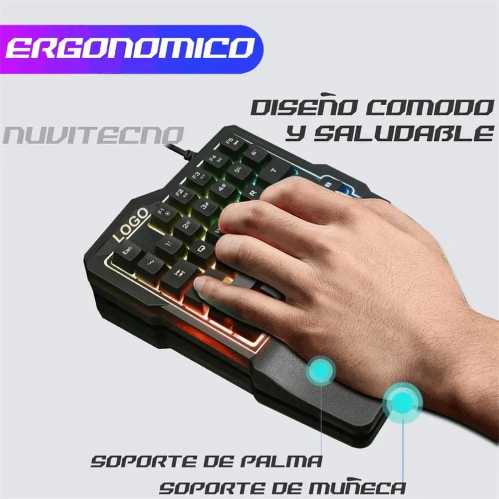 Teclado Gamer Una Mano 35 Teclas Retroiluminado Luz RGB K7 Ergonomico