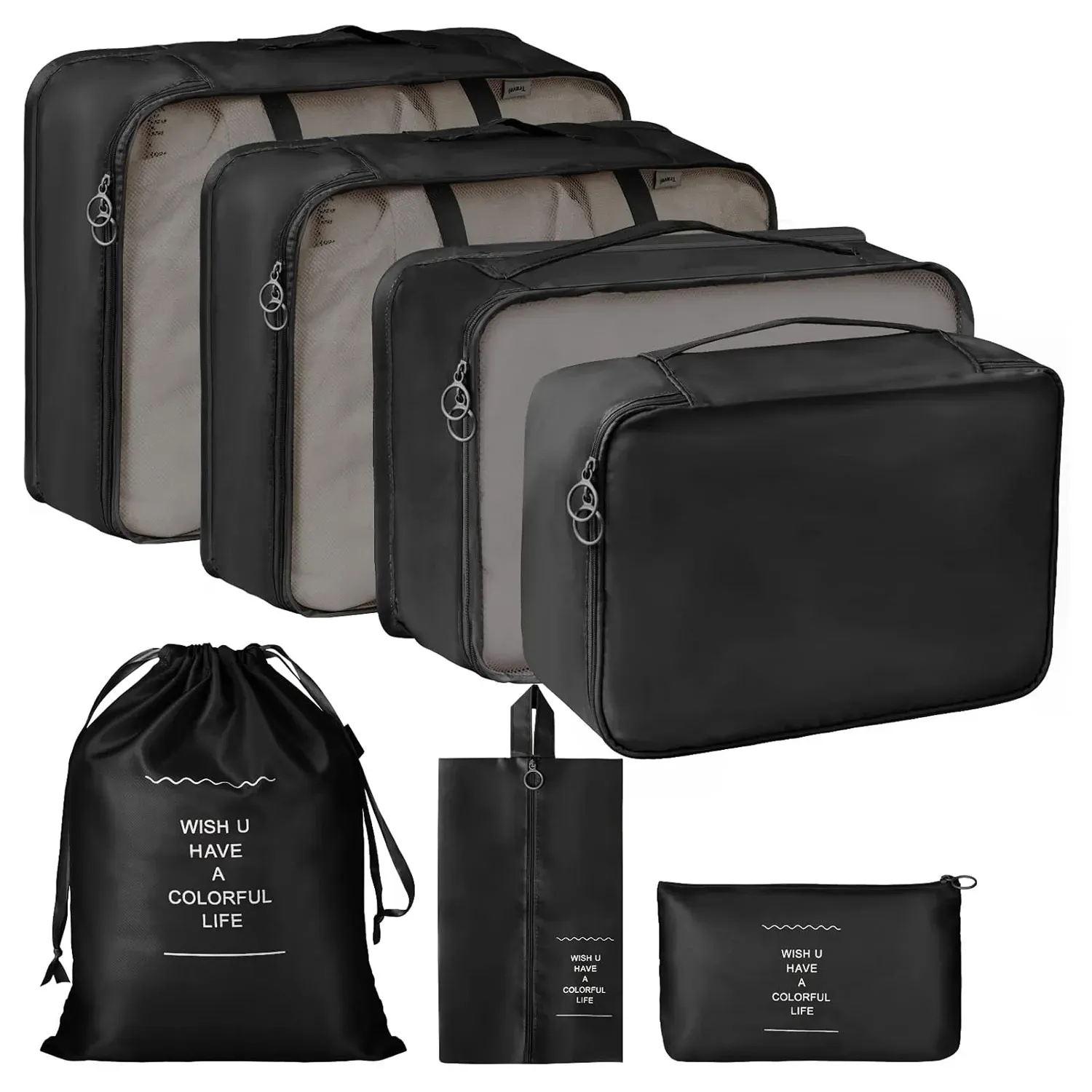 Set X7 Organizador Cubo Caja Ropa Maleta Equipaje Viaje Negro