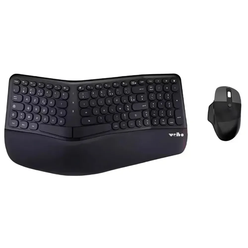 Combo Teclado Y Mouse Ergonomicos Inalambricos Negro Weibo Wb-218 