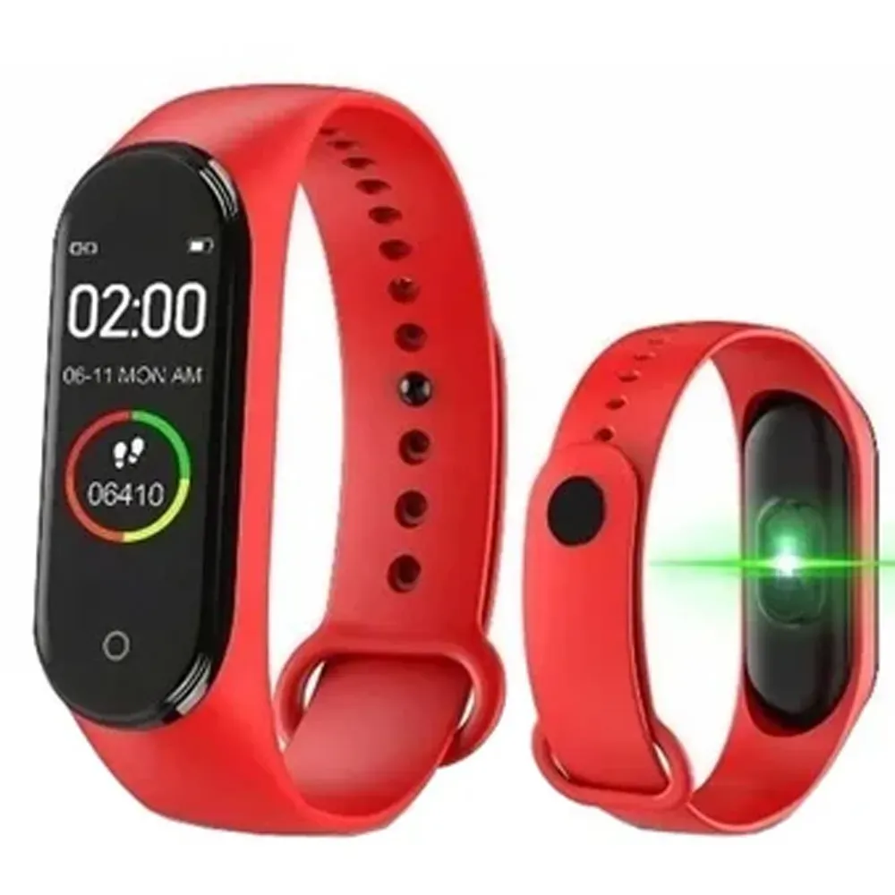 Reloj Pulsera Monitor Inteligente Recorda Salud M4 Manilla Smartwatch Smart Rojo