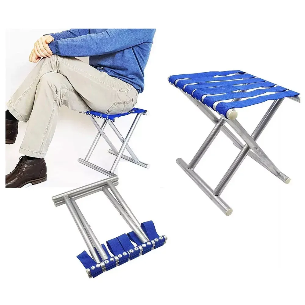 Silla Banco Taburete Plegable Portable Asiento Tela Camping Practicidad Azul