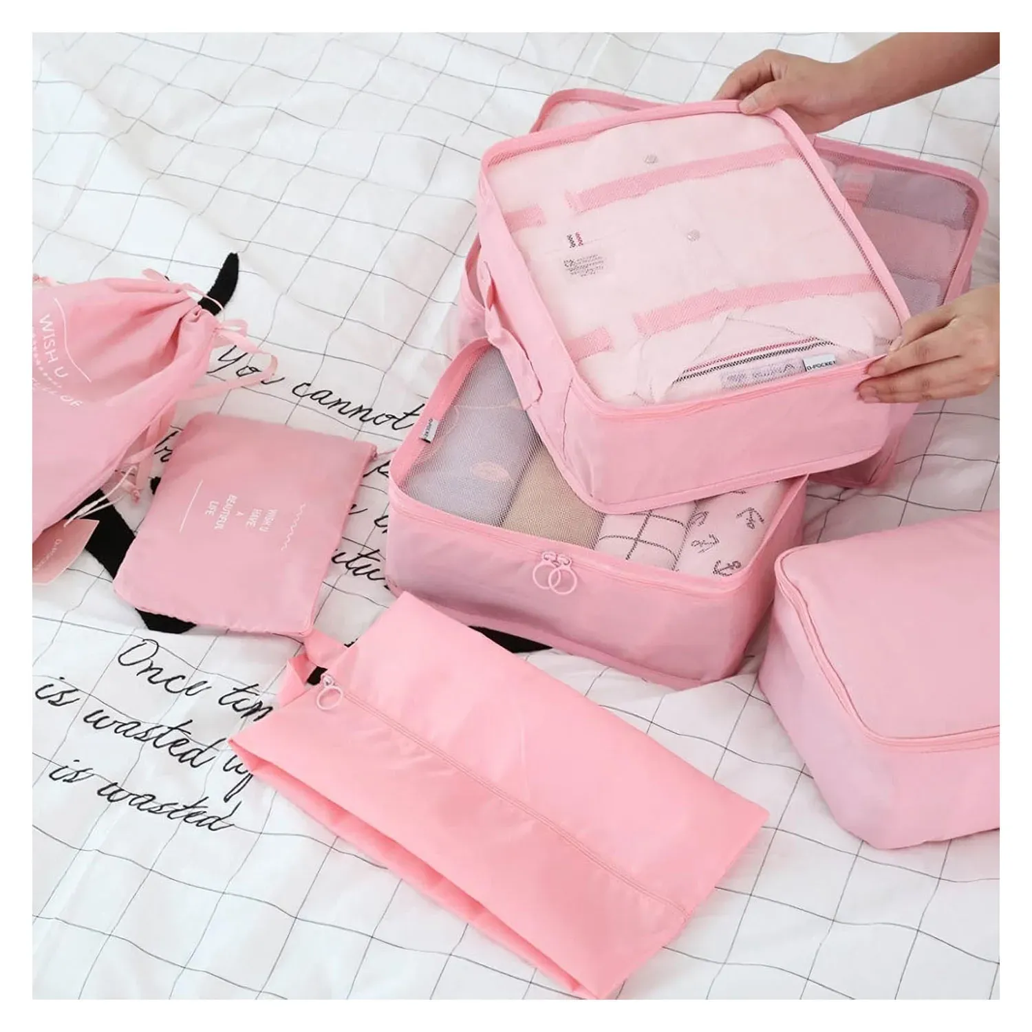 Set X7 Organizador Cubo Caja Ropa Maleta Equipaje Viaje Rosado