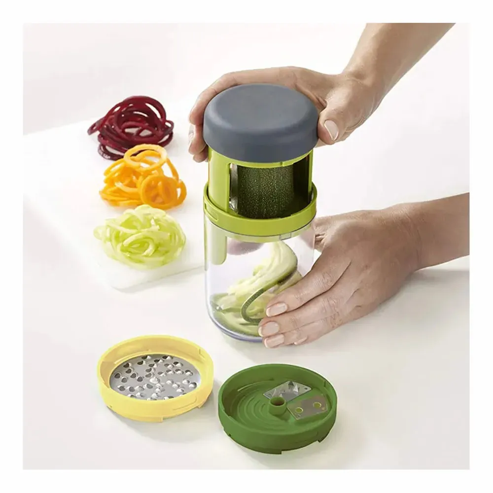 Rallador Caja Cortador Verduras Manual Espirilizador 3En1 Verde Picado