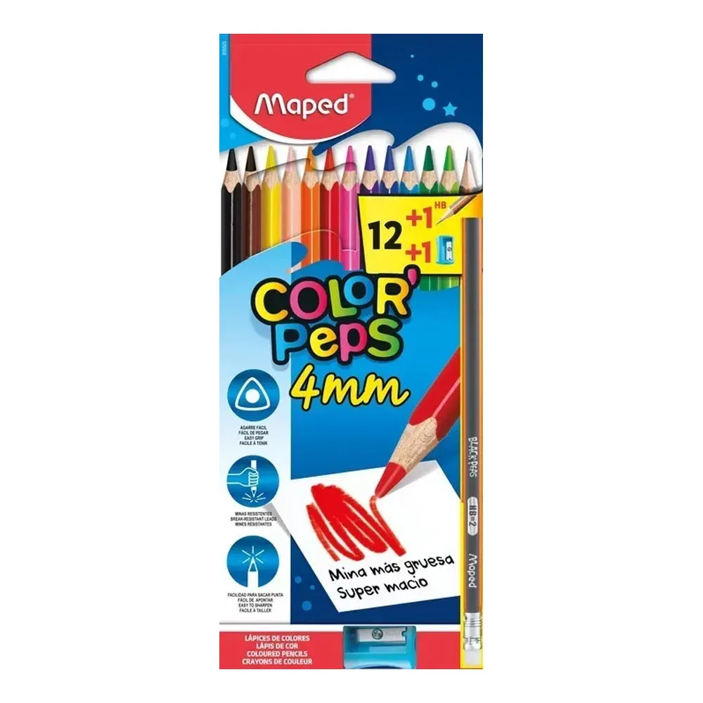 Caja Lapices Colores X12 +1 Lapiz HB Sacapuntas Maped Utiles