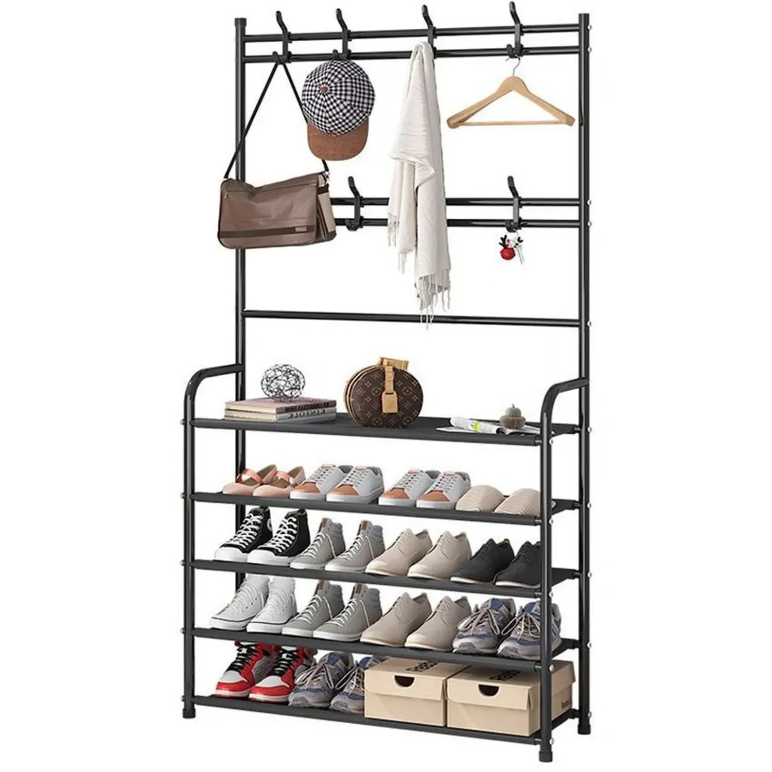 Organizador Zapatos Tipo Closet Zapatero 8 Percheros 5 Estantes Negro