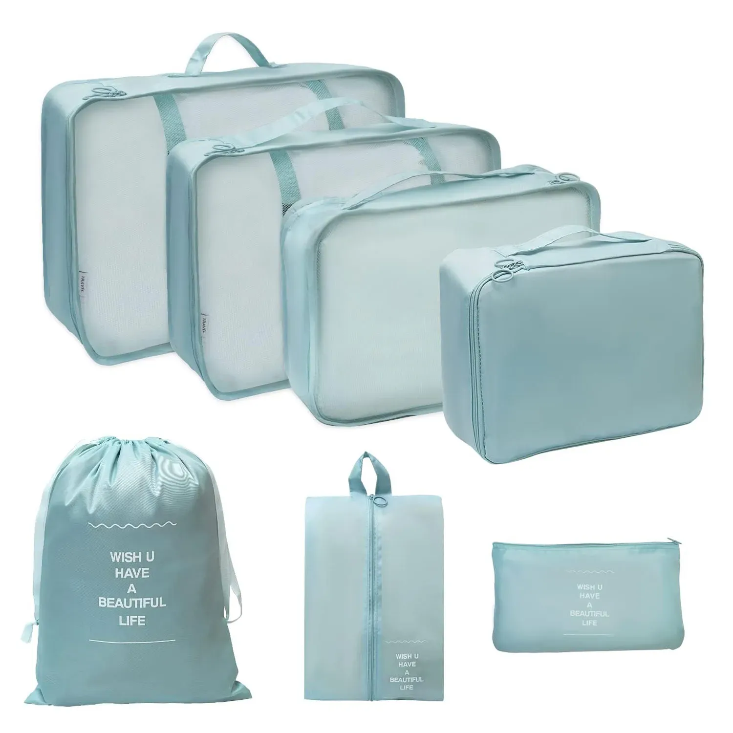 Set X7 Organizador Cubo Caja Ropa Maleta Equipaje Viaje Celeste