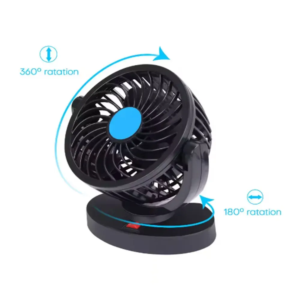 Mini Ventilador Abanico Negro Portatil Automovil 12V Giratorio 360