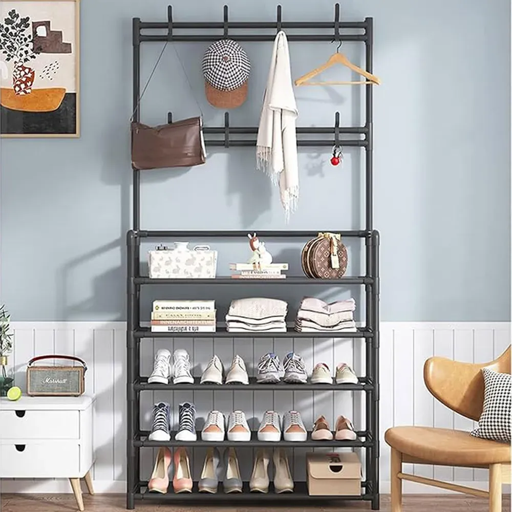 Organizador Zapatos Tipo Closet Zapatero 8 Percheros 5 Estantes Negro