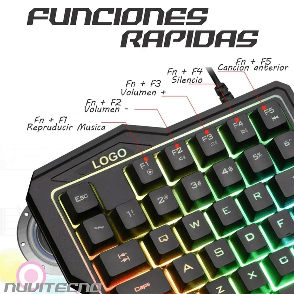 Teclado Gamer Una Mano 35 Teclas Retroiluminado Luz RGB K7 Ergonomico