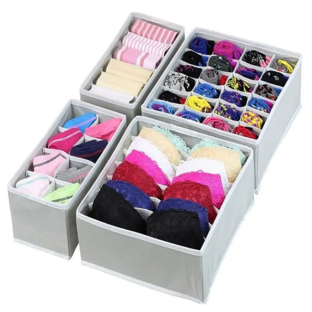 Organizador Ropa Interior Divisor Cajones Set x4 Mini Armario Gris