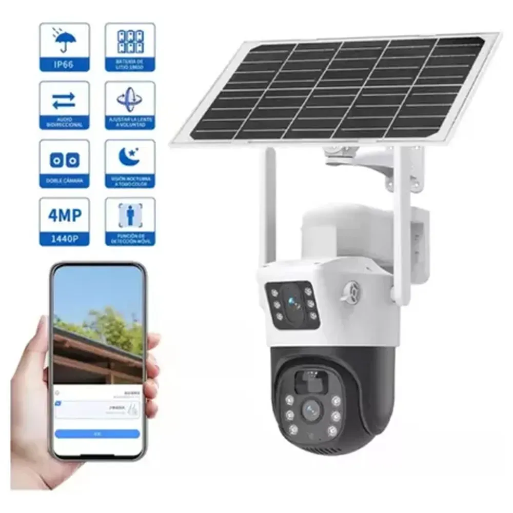 Camara IP Red PTZ 4G Panel Solar Monitoreo Remoto Doble Camara