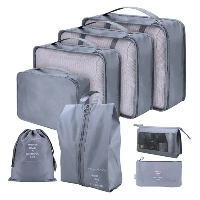 Set X8 Organizador Cubo Caja Ropa Maleta Equipaje Viaje Gris 