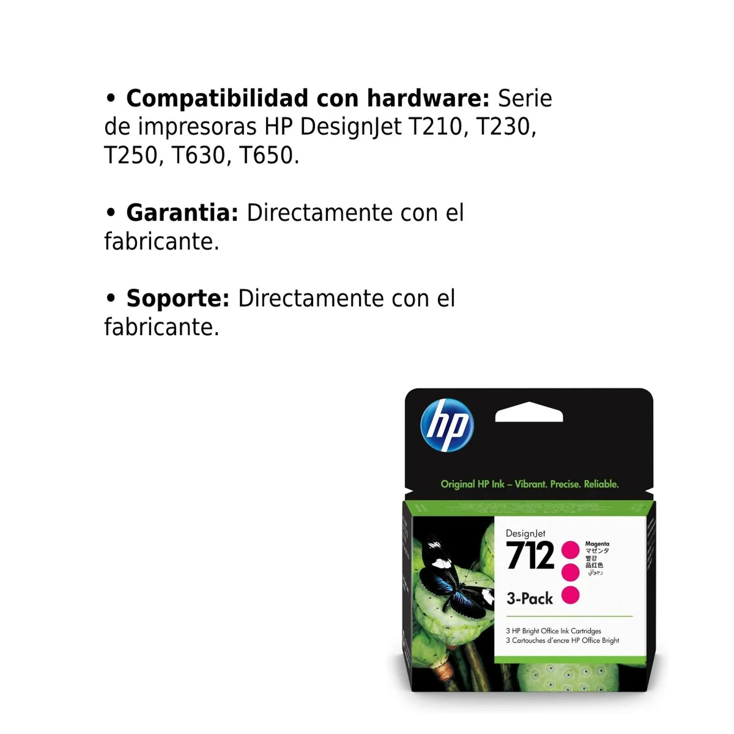 Cartucho Original De Tinta Hp 712 Magenta 3 Pack, 29ml