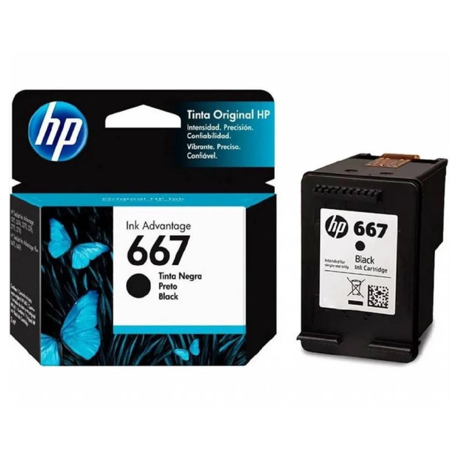 Cartucho Original De Tinta Hp 667 Negro, 120 Páginas, 2 ml