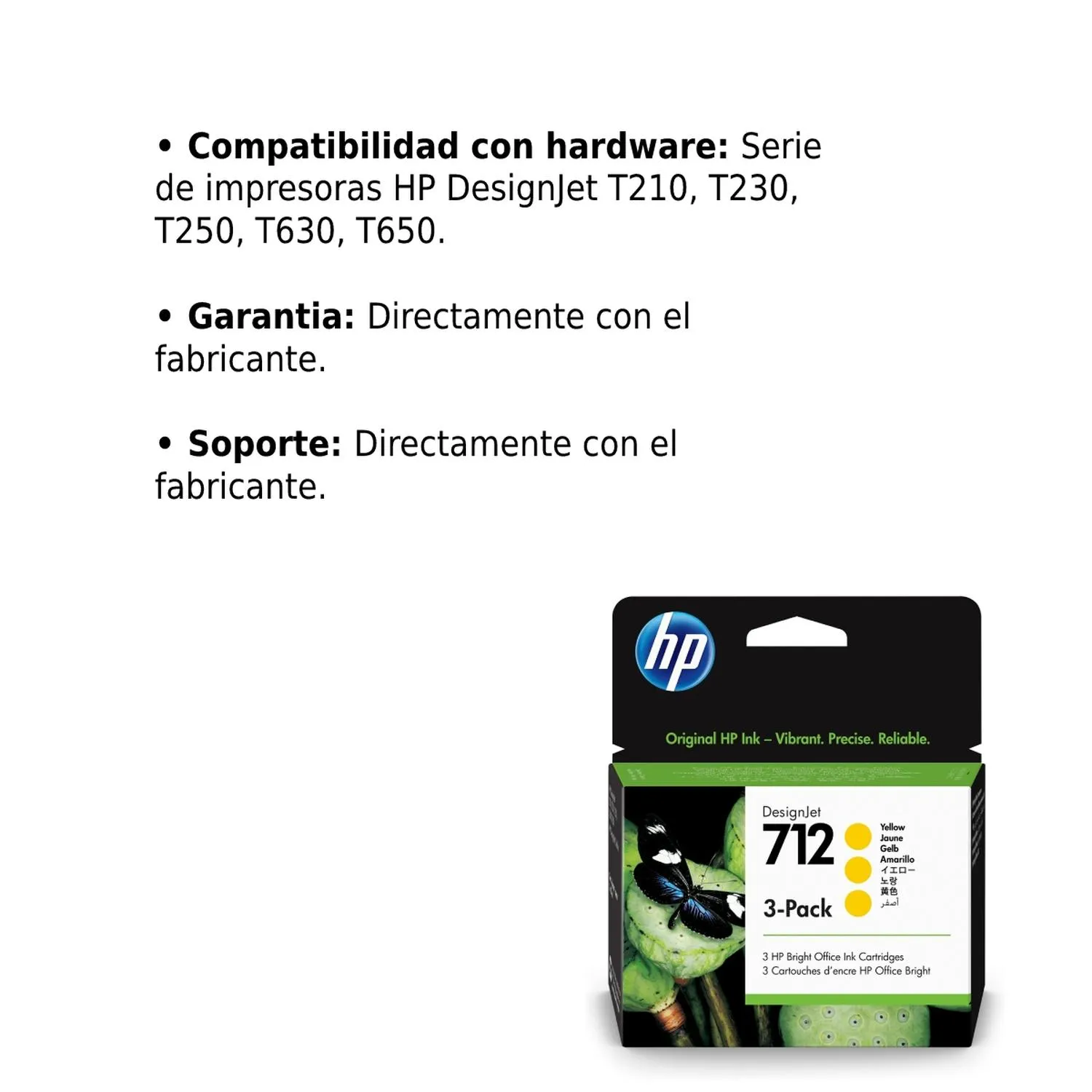 Cartucho Original De Tinta Hp 712 Amarillo 3 Pack, 29ml