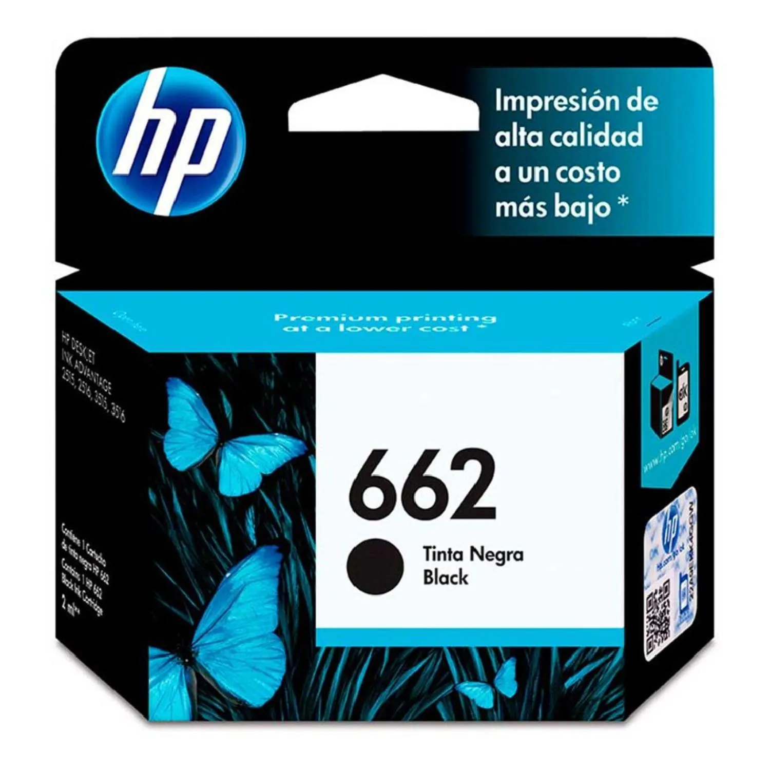 Cartucho Original De Tinta Hp 662 Negro, 120 Páginas, 2 ml